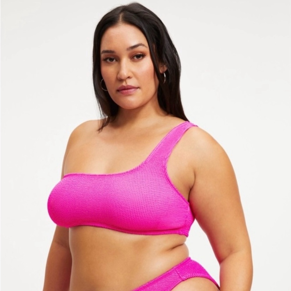 NEW Good American Bright Pink One Shoulder Bikini Top Sz 5/6 (2X/3X)